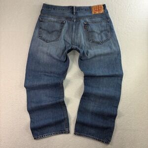 Y2K Levis 569 Loose Straight Jeans Men 34x29 Blue Faded Skater Baggy Whiskered